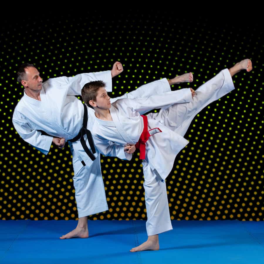 Martial Arts Lessons for Families in Ashburn VA - Dad and Son High Kick